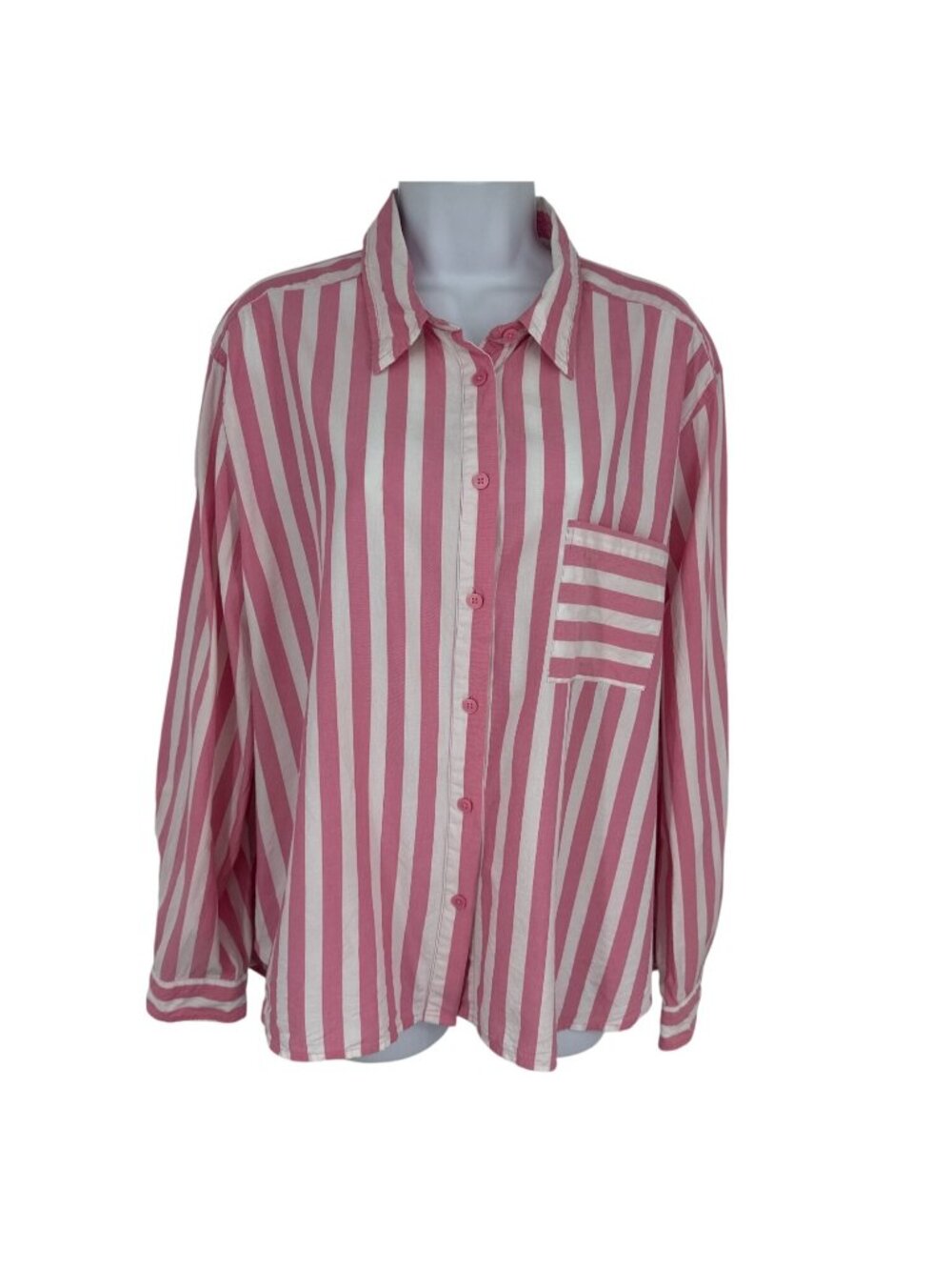 Loft Pink & White Striped Long Sleeve Button-Down Shirt Women's Size XL